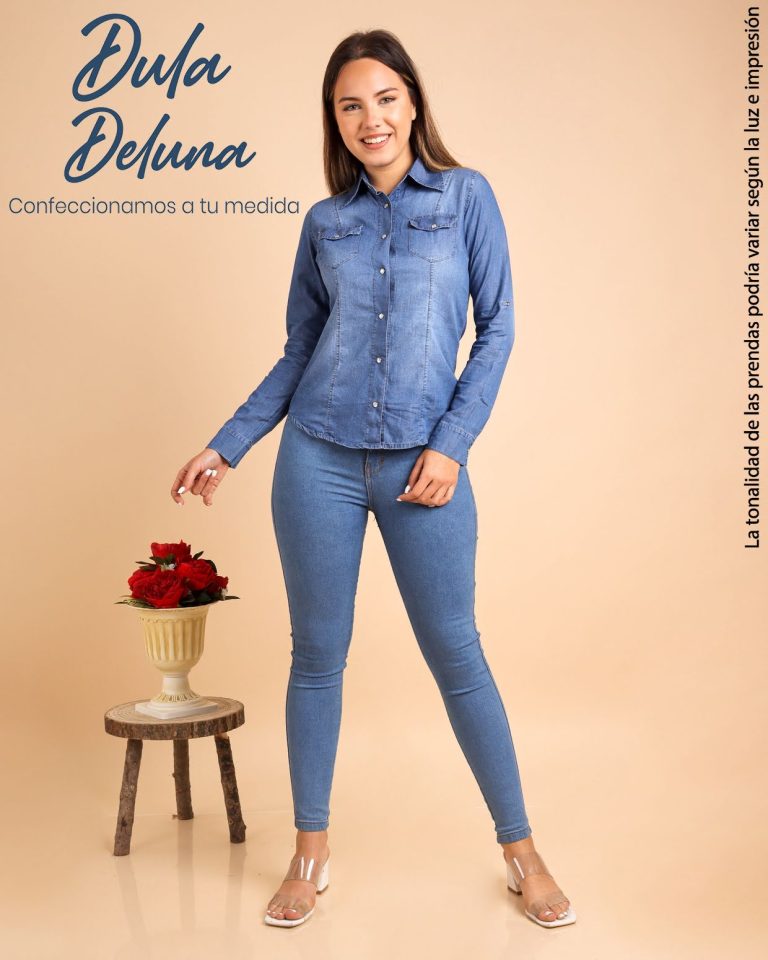 Camisa para Mujer Casual Elegante Manga Larga Denim Broche