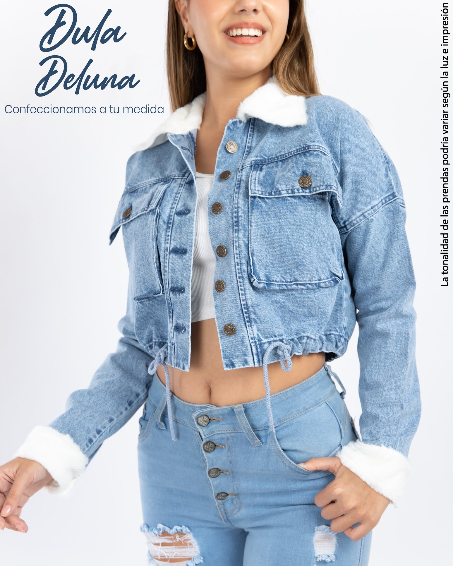 Casaca Jean de Mujer Casual Denim Cargo Crop Cotton Forrada Lady