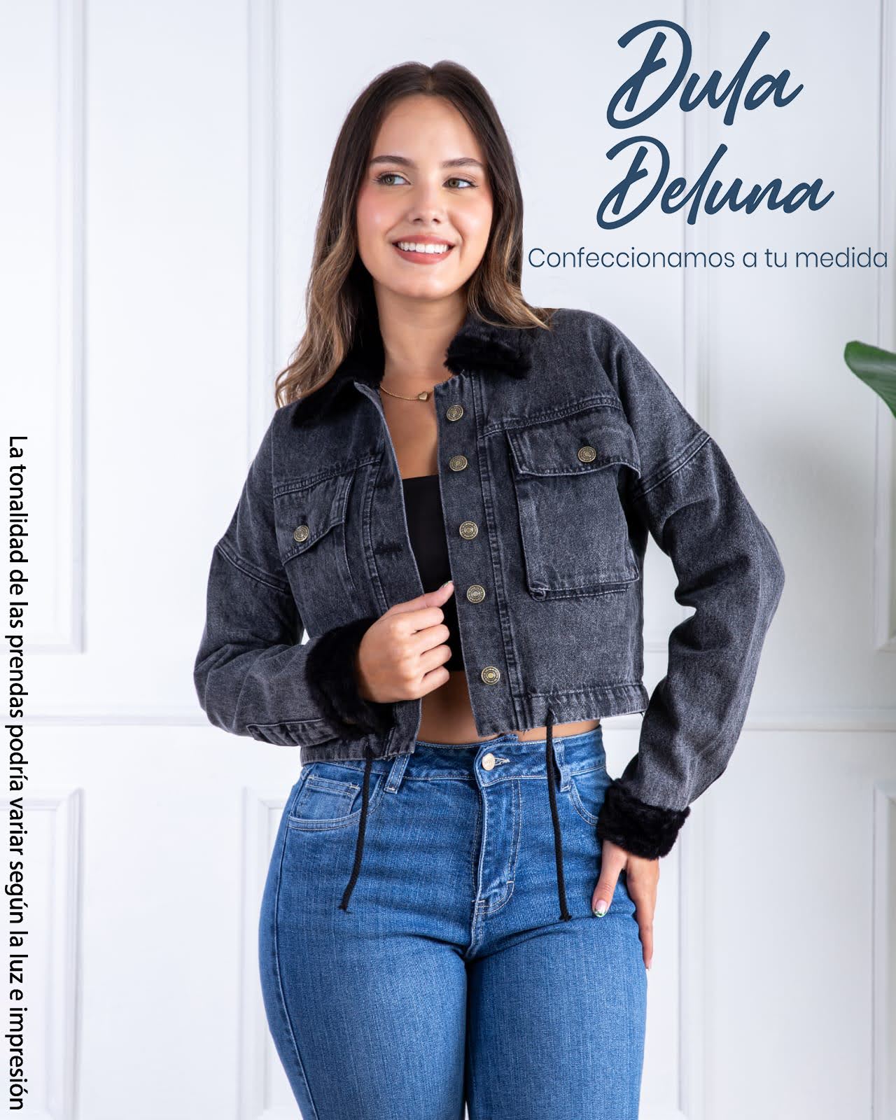 Casaca Jean Mujer Casual Oficina Cargo Crop Cotton Forrada Lady