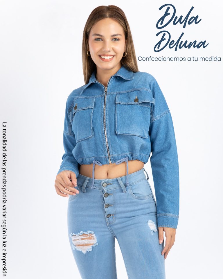 Casaca Jean para Mujer Noche Casual Cargo Crop Ajustable Cierre Yanik