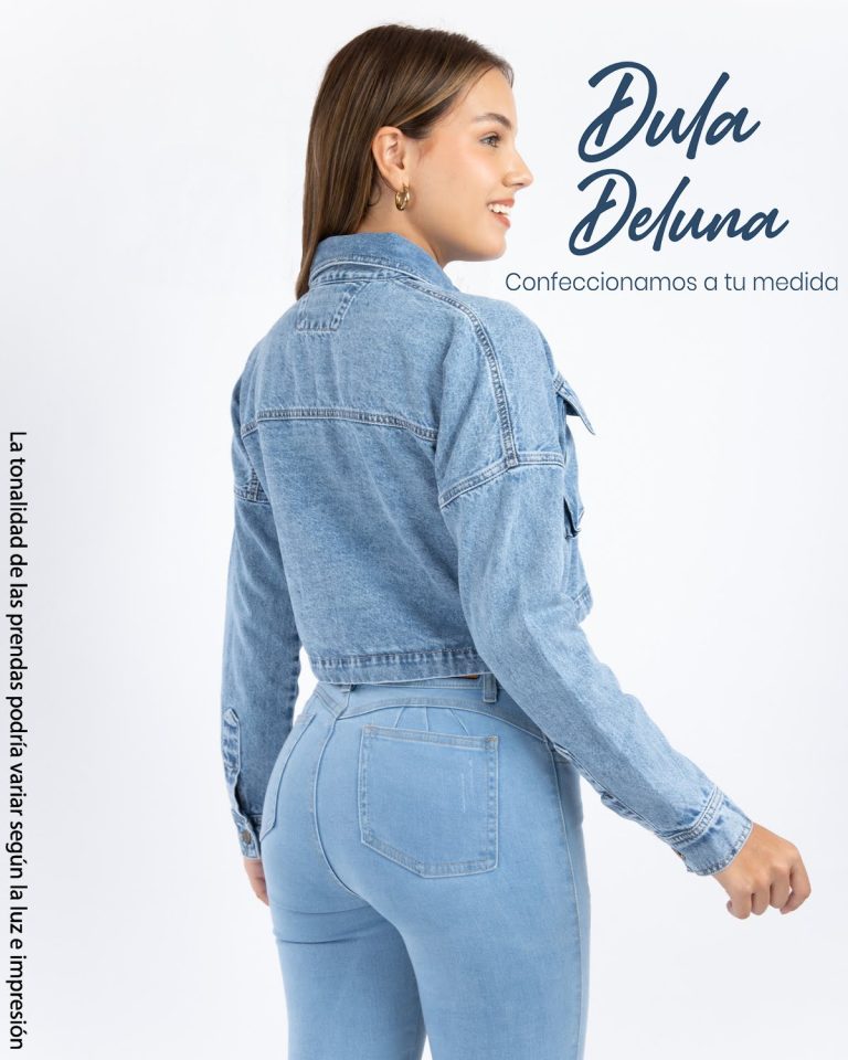 Casaca Jean Mujer Casual Elegante Cargo Crop Ajustable Cierre Yanik