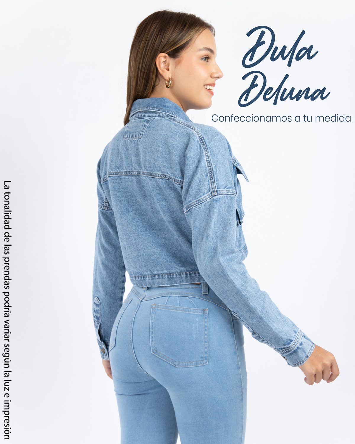 Casaca Jean Mujer Casual Elegante Cargo Crop Ajustable Cierre Yanik