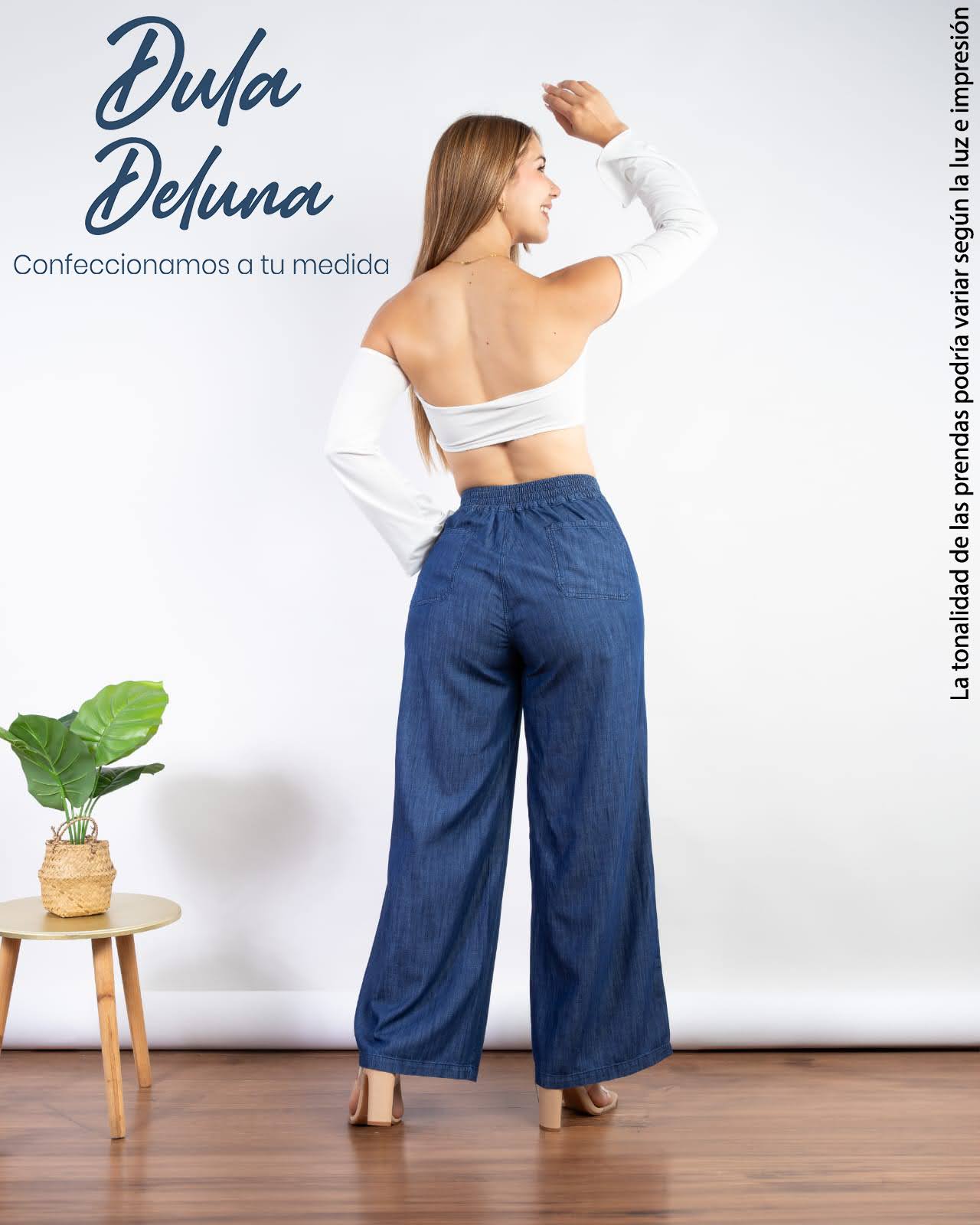 Pantalón Denim Palazo Mujer Casual Tendencia Tiro Alto Mabel