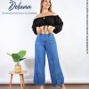Pantalón Denim Palazo Mujer Casual Oficina Tiro Alto Mabel