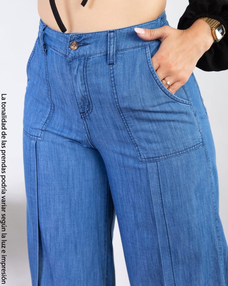 Pantalón Denim Palazo de Mujer Casual Urbano Tiro Alto Mabel