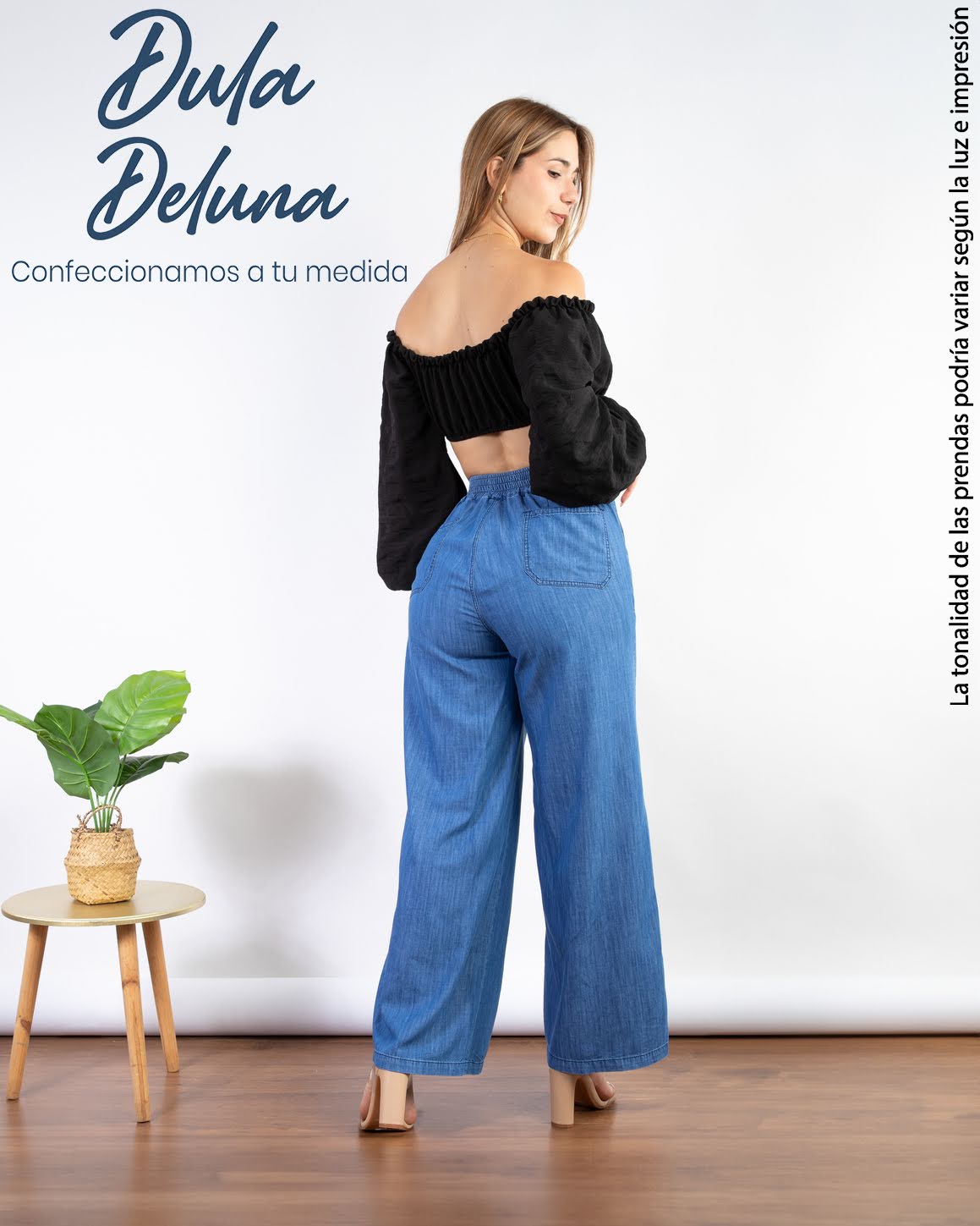 Pantalón Denim Palazo Mujer Casual Elegante Tiro Alto Mabel