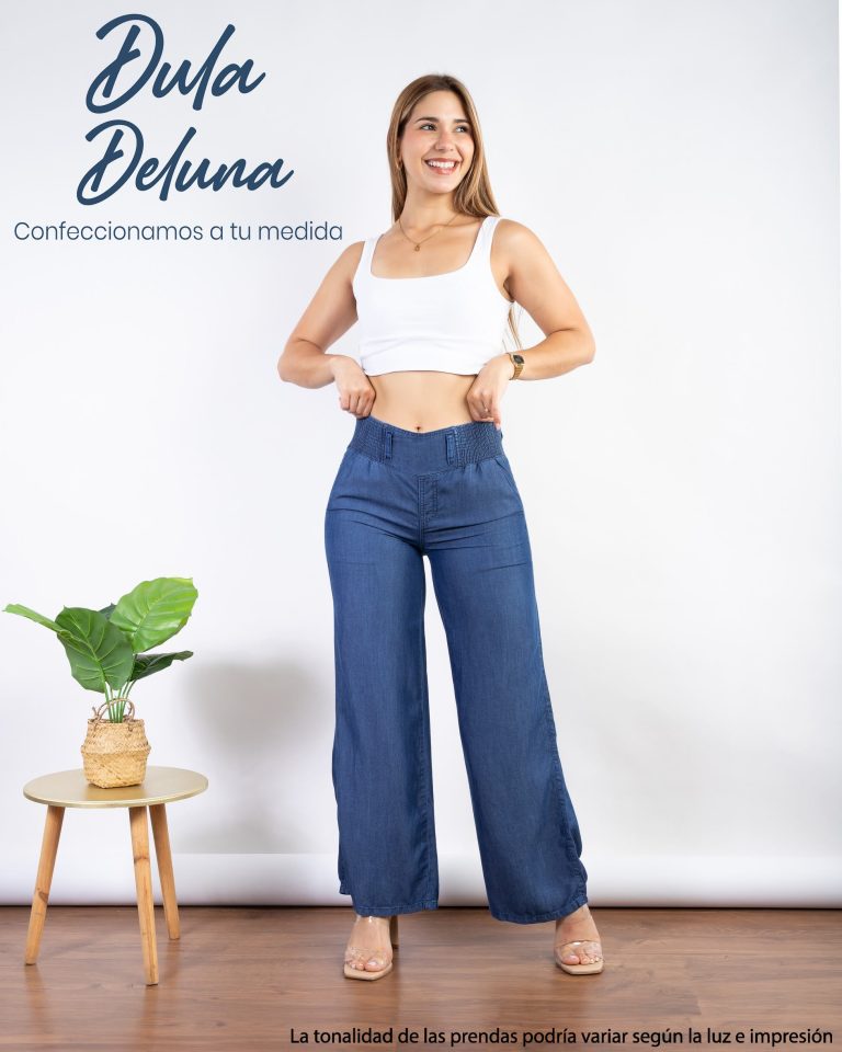 Pantalón de Mujer Casual Diario Denim Palazo Tiro Alto Niza