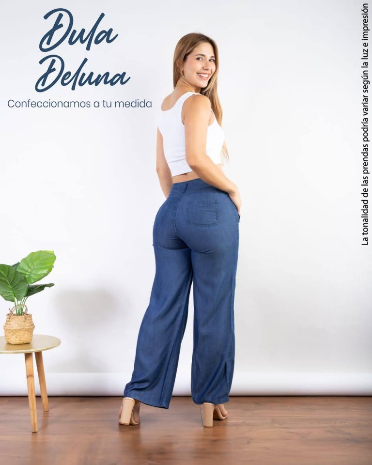 Pantalón de Mujer Casual Universitario Denim Palazo Tiro Alto Niza