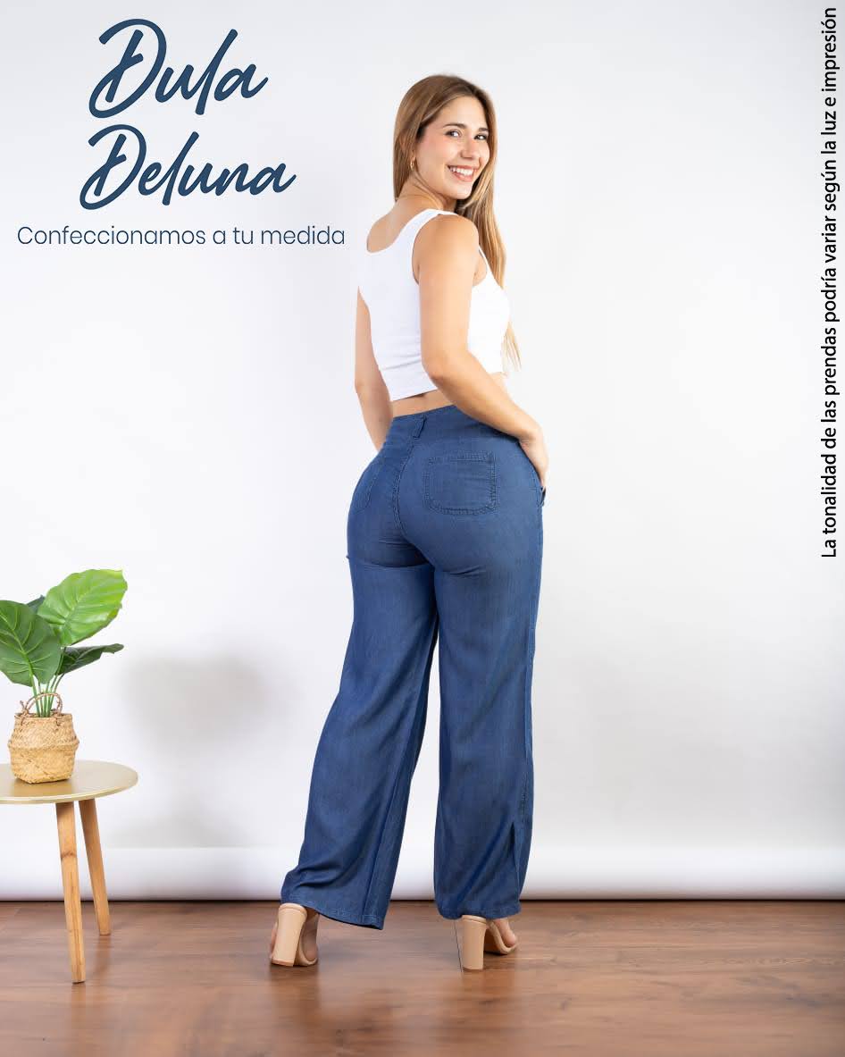 Pantalón de Mujer Casual Universitario Denim Palazo Tiro Alto Niza