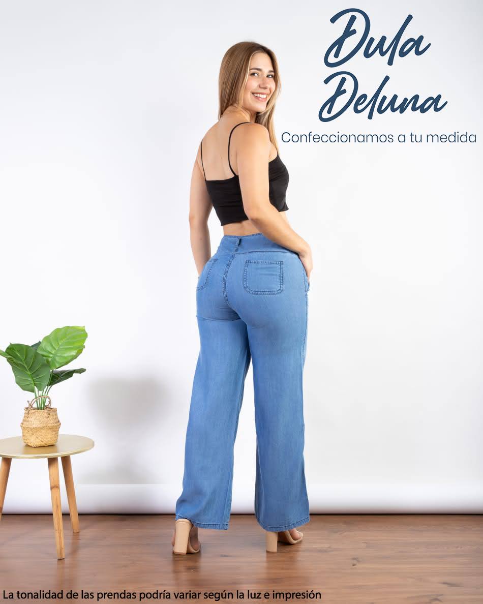 Pantalón Mujer Casual Elegante Denim Palazo Tiro Alto Niza