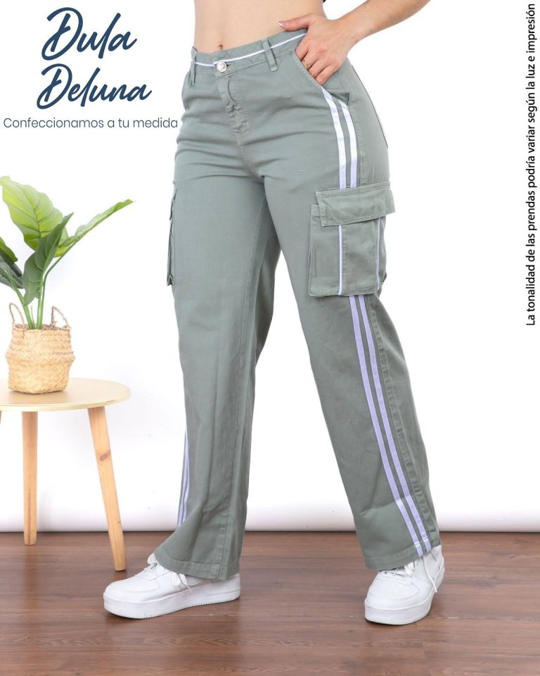 Pantalón Cargo Mujer Casual Elegante Drill Recto con Franjas Venas