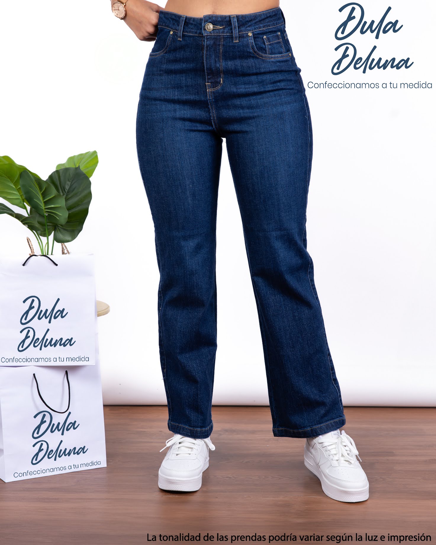 Pantalón Jean de Mujer Dama Casual Tiro Alto Recto Wide Leg