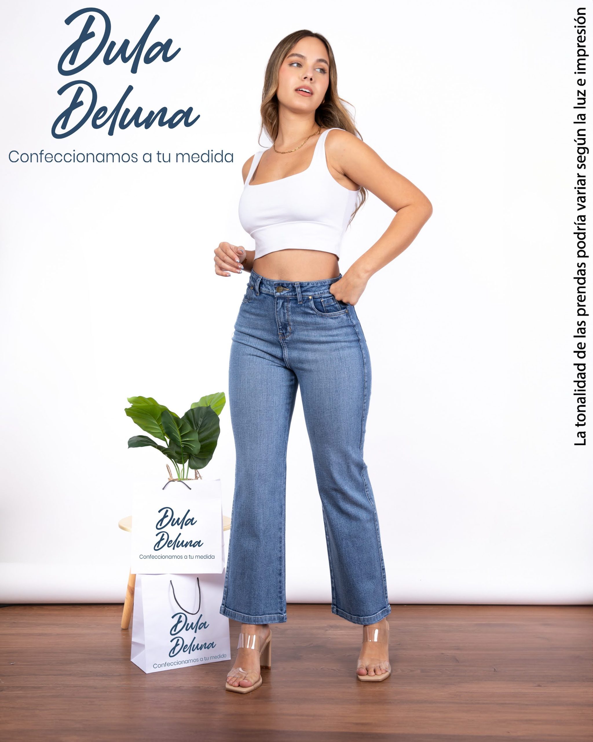 Pantalón Jean Mujer Casual Oficina Tiro Alto Recto Wide Leg