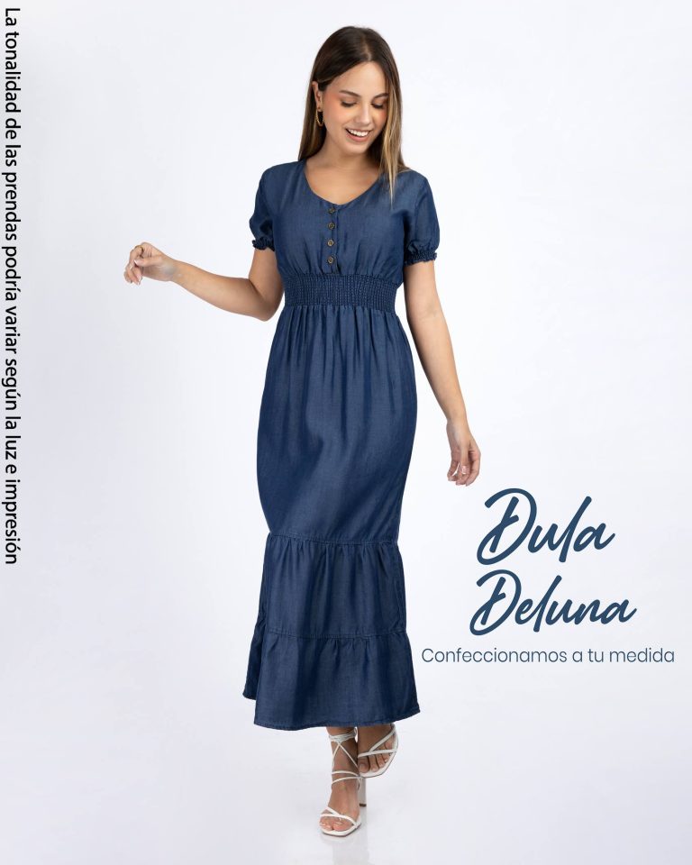 Maxi Vestido Largo para Mujer Jean Casual Denim Manga Corta Erika