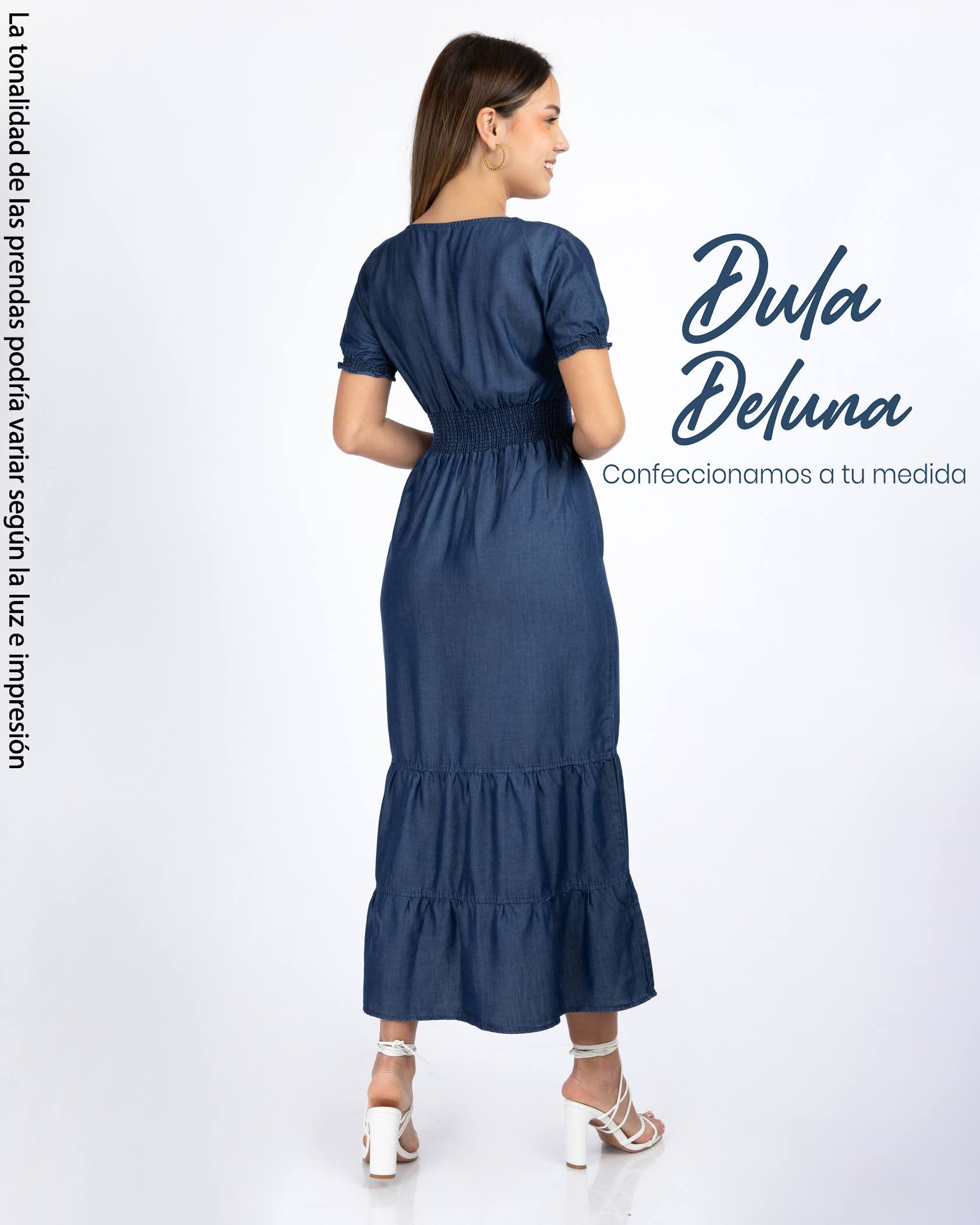 Maxi Vestido Largo de Mujer Evento Casual Denim Manga Corta Erika