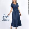 Maxi Vestido Largo para Mujer Noche Casual Denim Manga Corta Erika