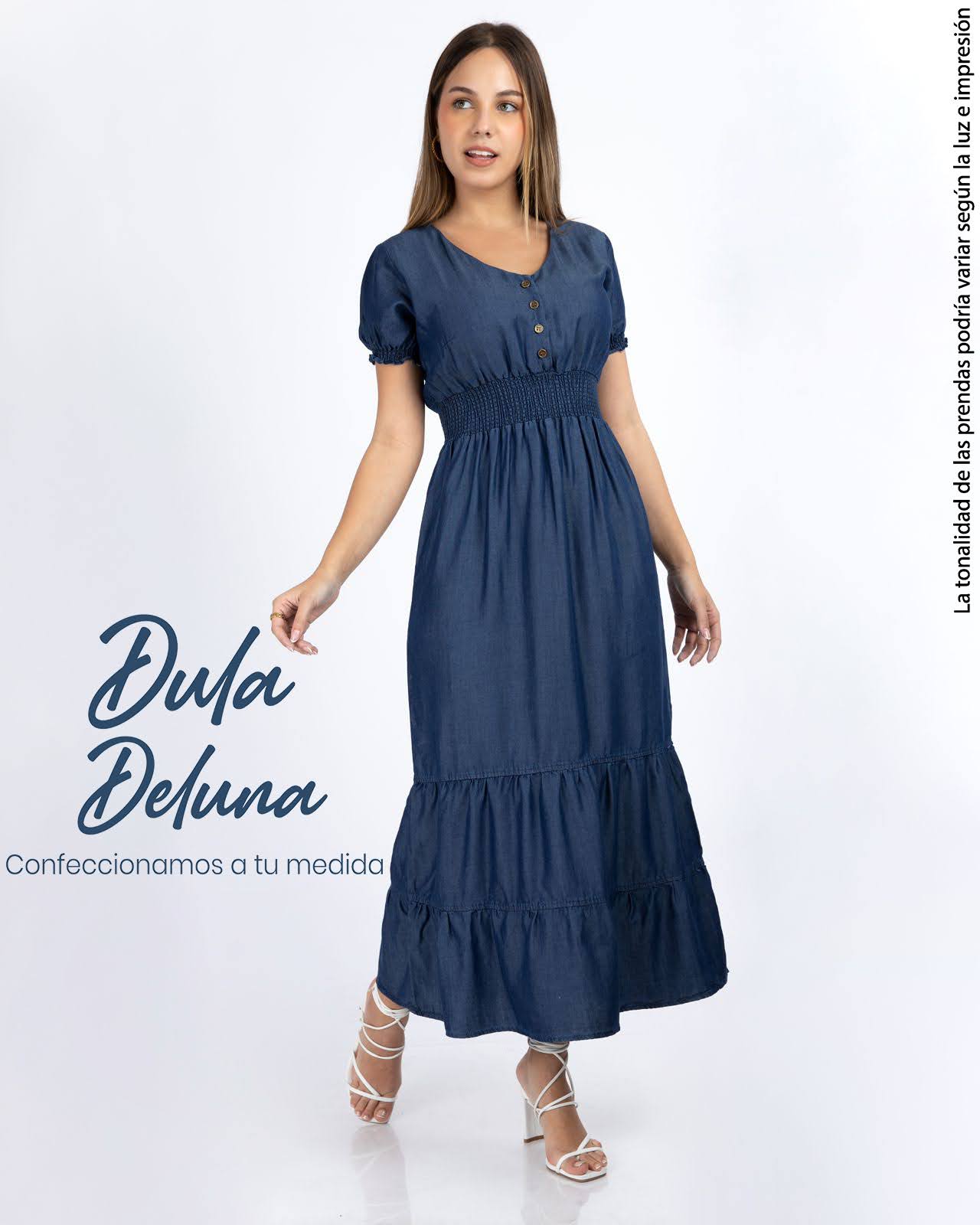Maxi Vestido Largo para Mujer Noche Casual Denim Manga Corta Erika