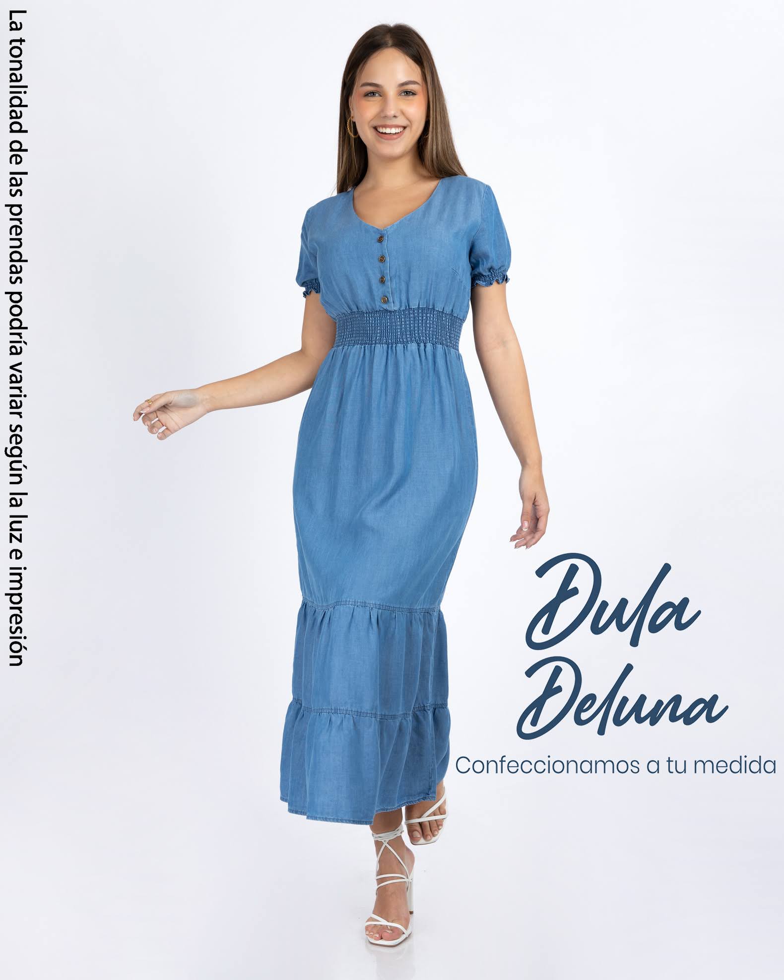 Maxi Vestido Largo Mujer Casual Oficina Denim Manga Corta Erika
