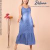 Maxi Vestido Largo Mujer Casual Noche Denim con Tiras Kristal