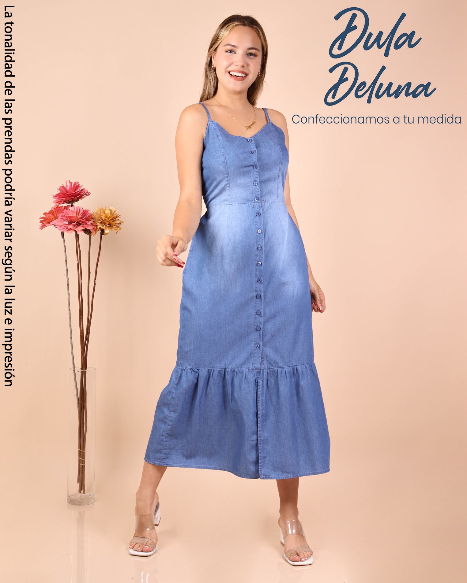 Maxi Vestido Largo Mujer Casual Noche Denim con Tiras Kristal