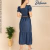Vestido Largo para Mujer Casual Fiesta Midi Denim Manga Corta Luz