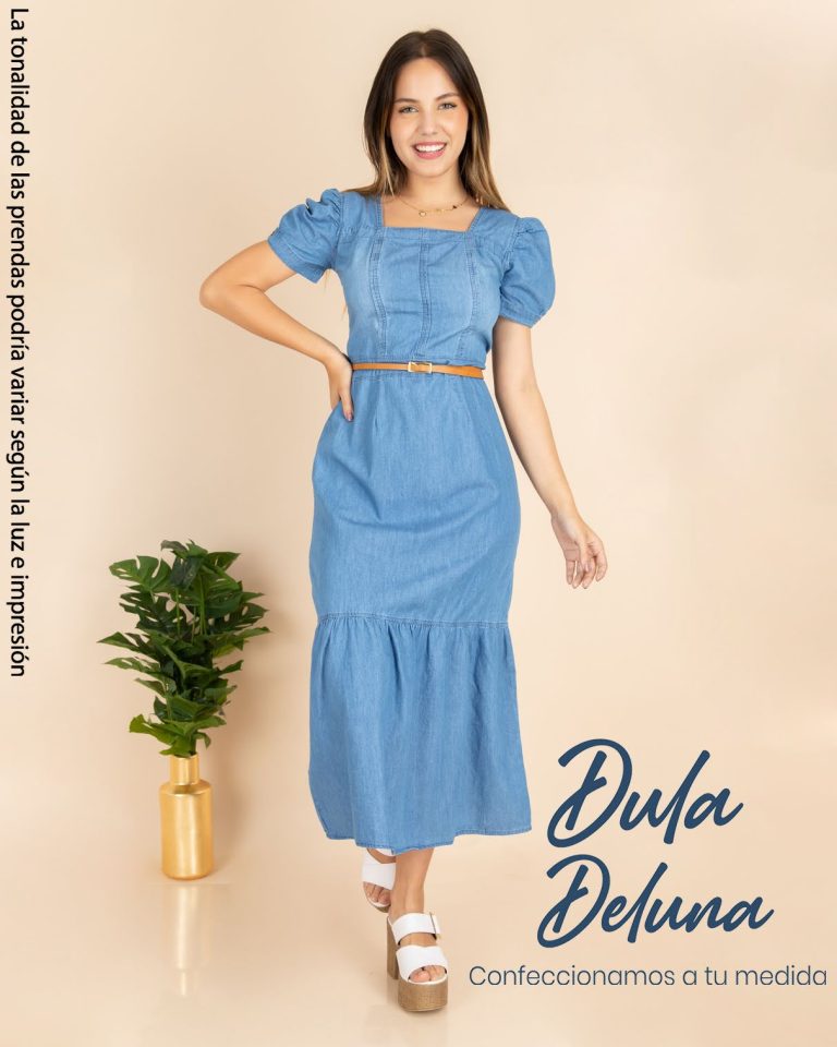 Vestido Largo de Mujer Casual Noche Midi Denim Manga Corta Luz