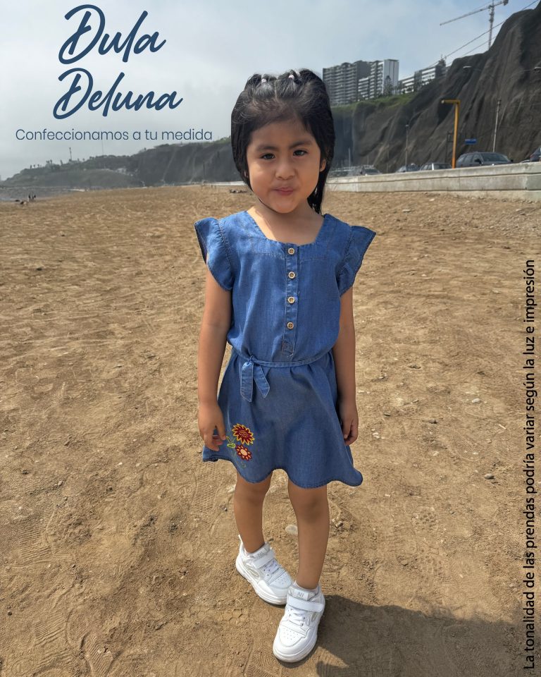 Vestido para Niña Moda Infantil Denim Confort Ajustable con Flores Maia