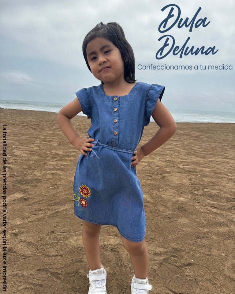 Vestido de Niña Moda Infantil Denim Confort Ajustable con Flores Maia