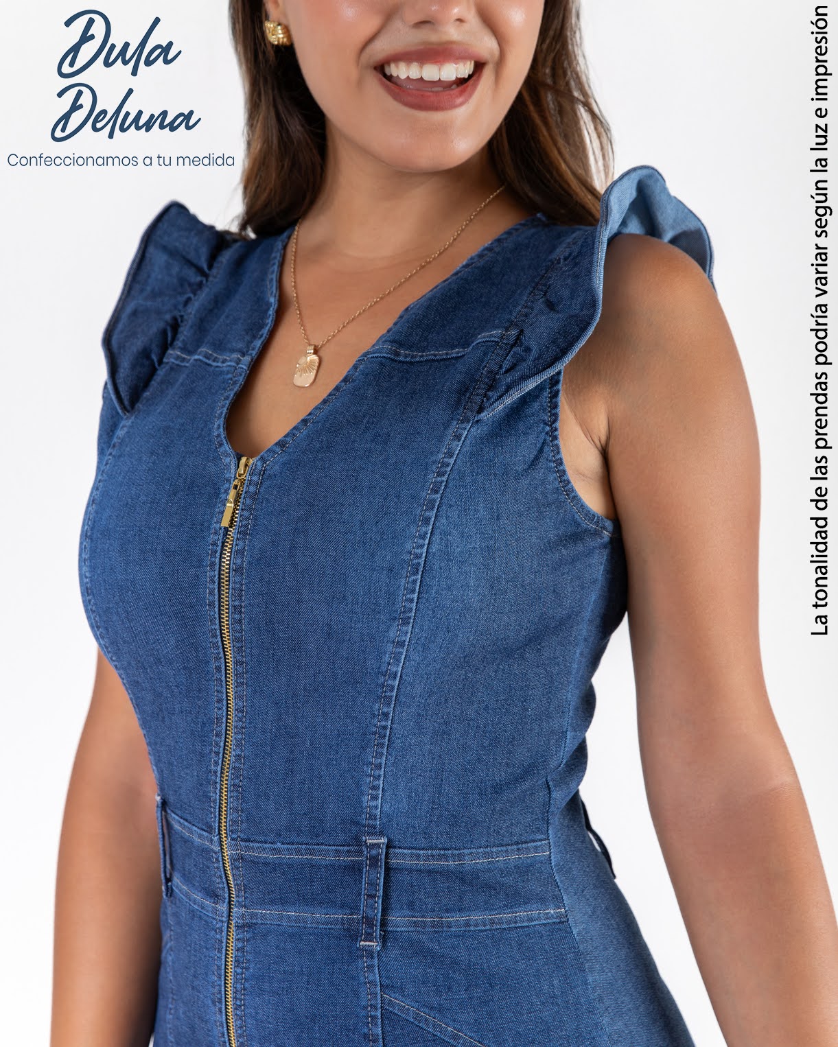 Vestido Mujer Corto Casual Jean Denim Stretch con Cierre Sol