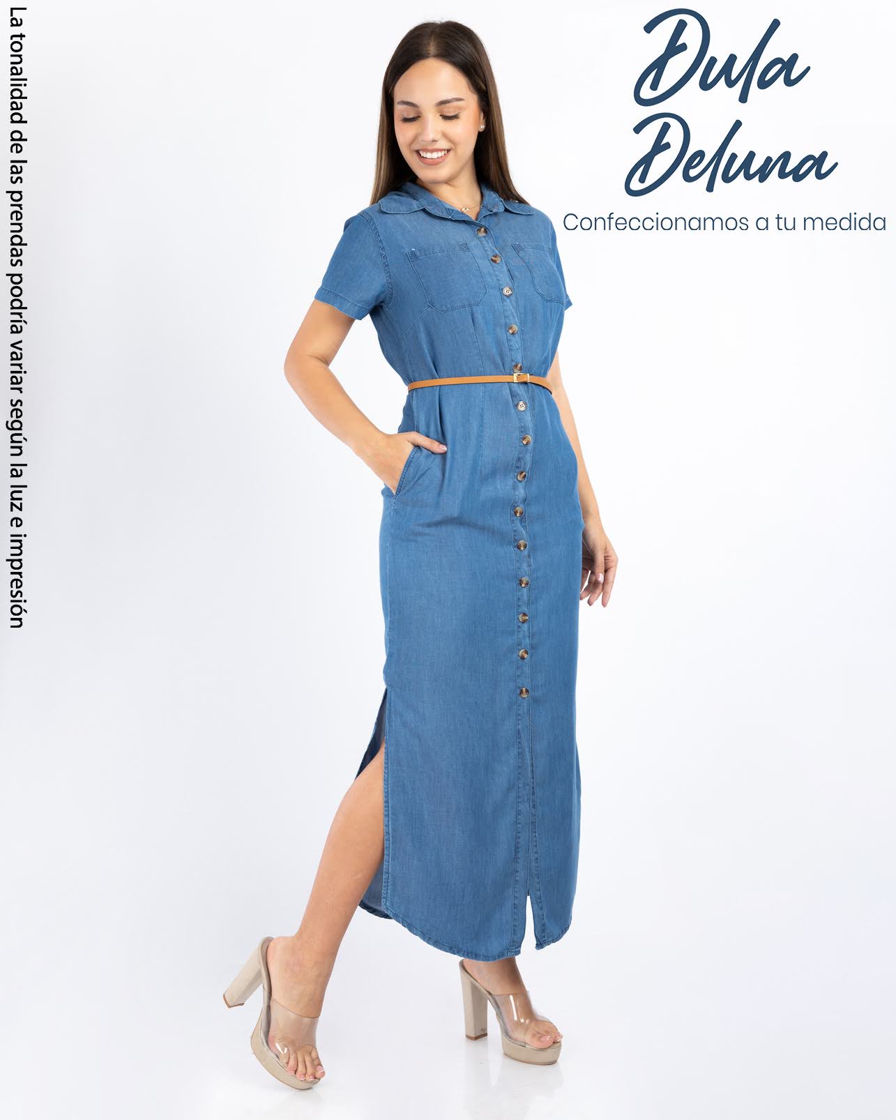 Maxi Vestido Largo de Mujer Casual Fiesta Camisero Denim Valery