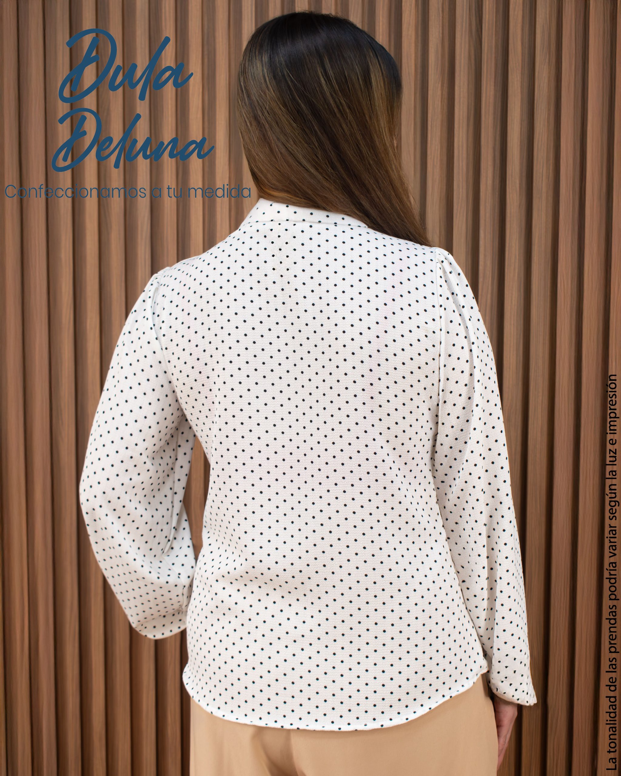 Blusa Mujer Fiesta Casual Lino Manga Larga con Lazo Lunares