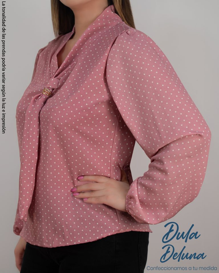 Blusa para Mujer Casual Oficina Lino Manga Larga con Lazo Lunares