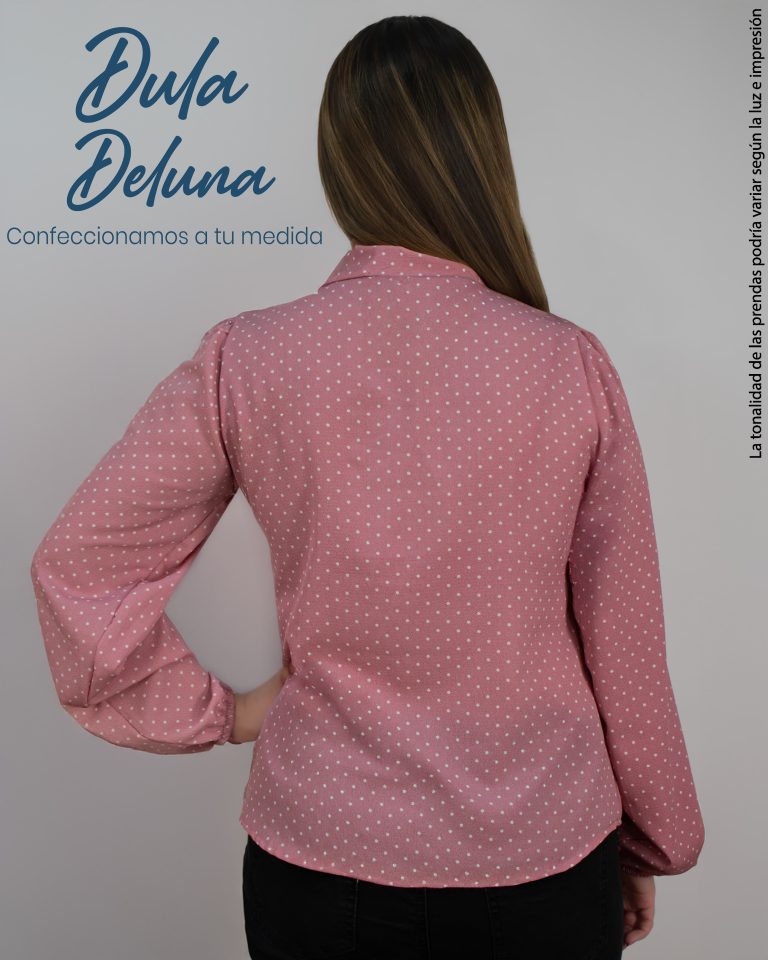 Blusa Mujer Casual Elegante Lino Manga Larga con Lazo Lunares