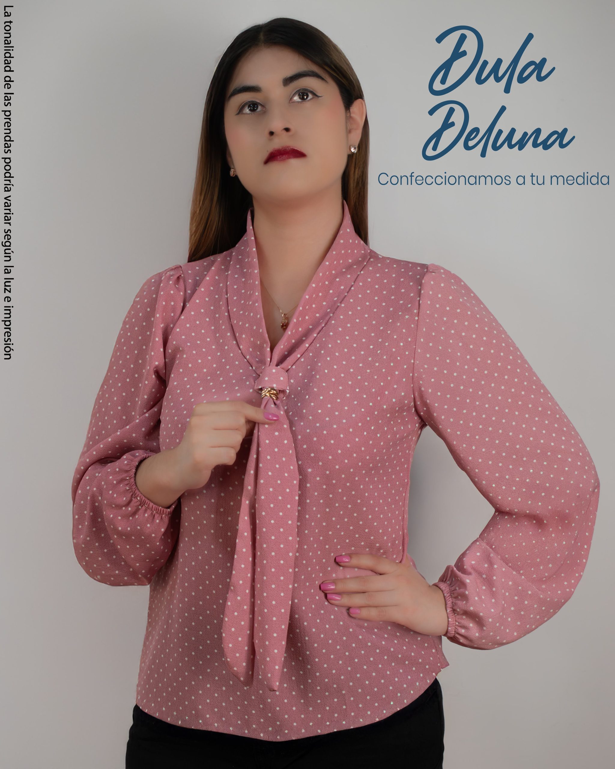 Blusa de Mujer Casual Fiesta Lino Manga Larga con Lazo Lunares