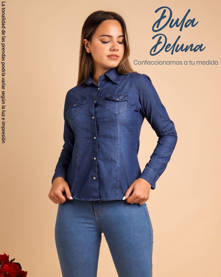 Camisa de Mujer Casual Urbano Manga Larga Denim Broche