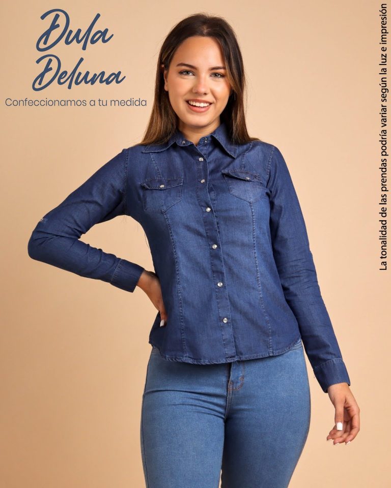 Camisa para Mujer Casual Noche Manga Larga Denim Broche