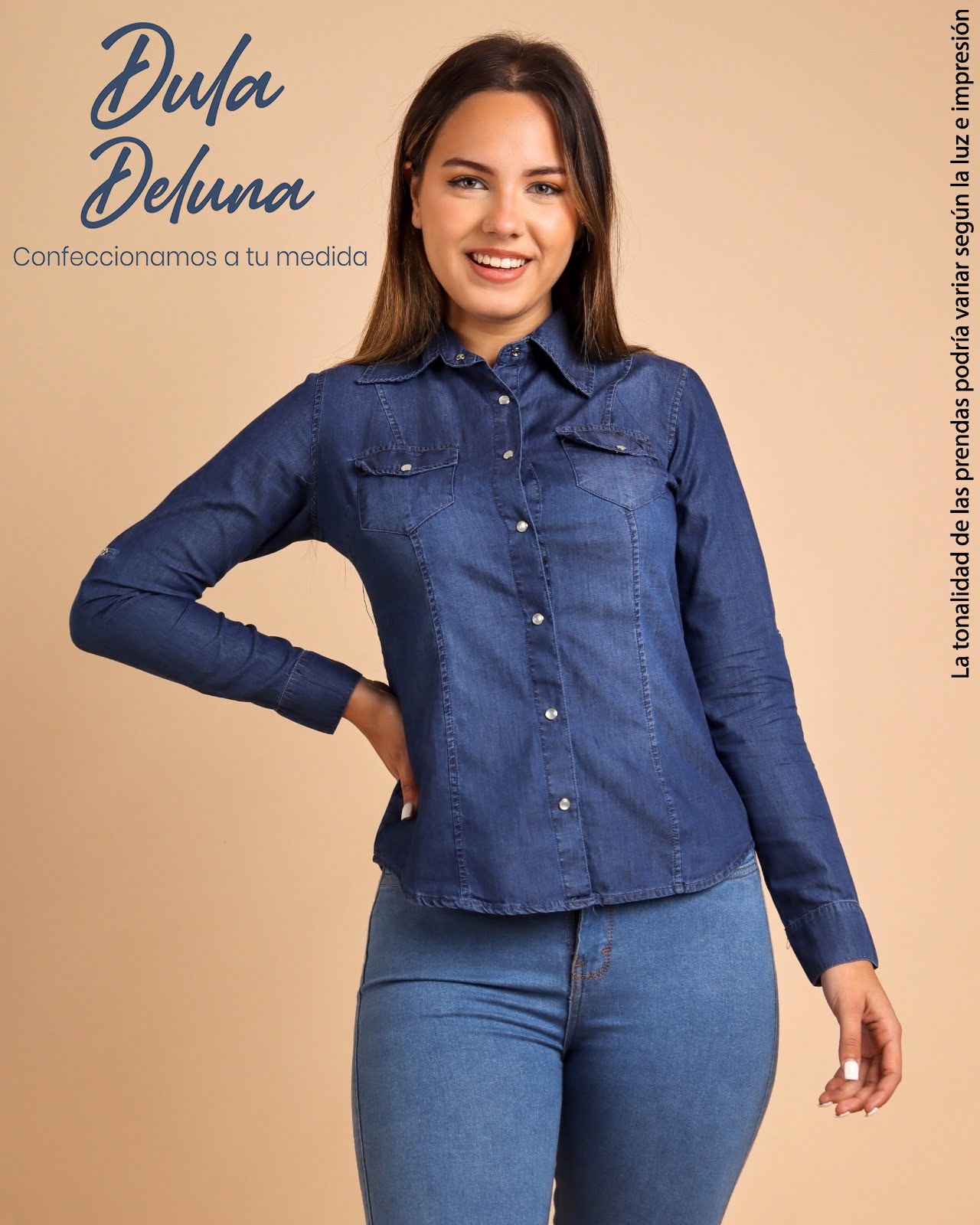 Camisa para Mujer Casual Noche Manga Larga Denim Broche