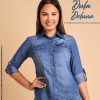 Camisa Mujer Casual Fiesta Manga Larga Denim Broche