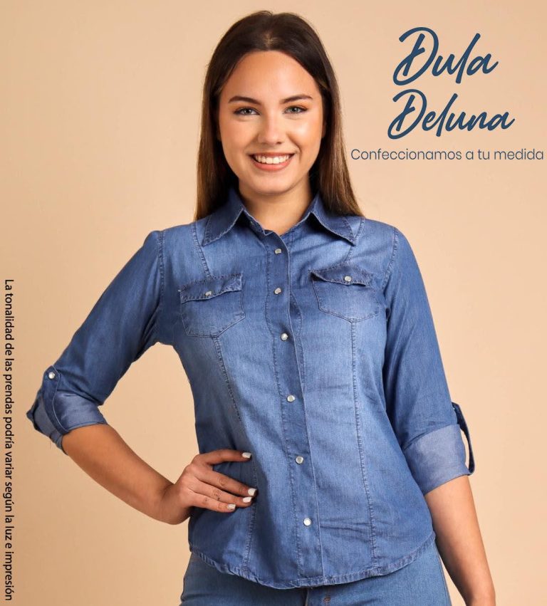 Camisa Mujer Casual Fiesta Manga Larga Denim Broche