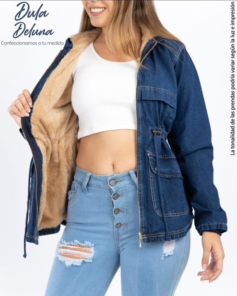 Casaca Jean Abrigo para Mujer Moda Casual Cotton con Capucha Arya