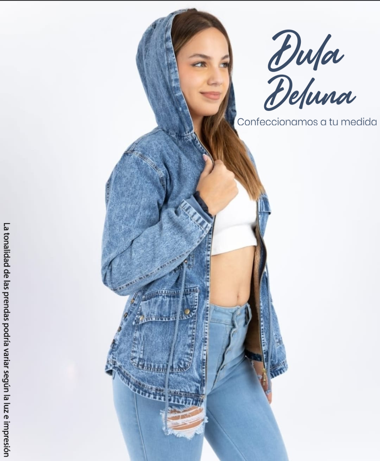 Casaca Jean Abrigo Mujer Casual Noche Cotton con Capucha Arya