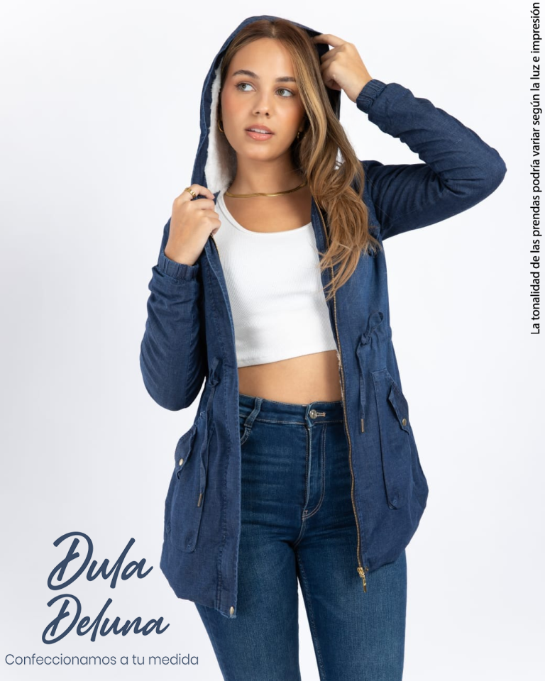 Casaca Abrigo Mujer Casual Elegante Denim Cotton con Capucha Masiel