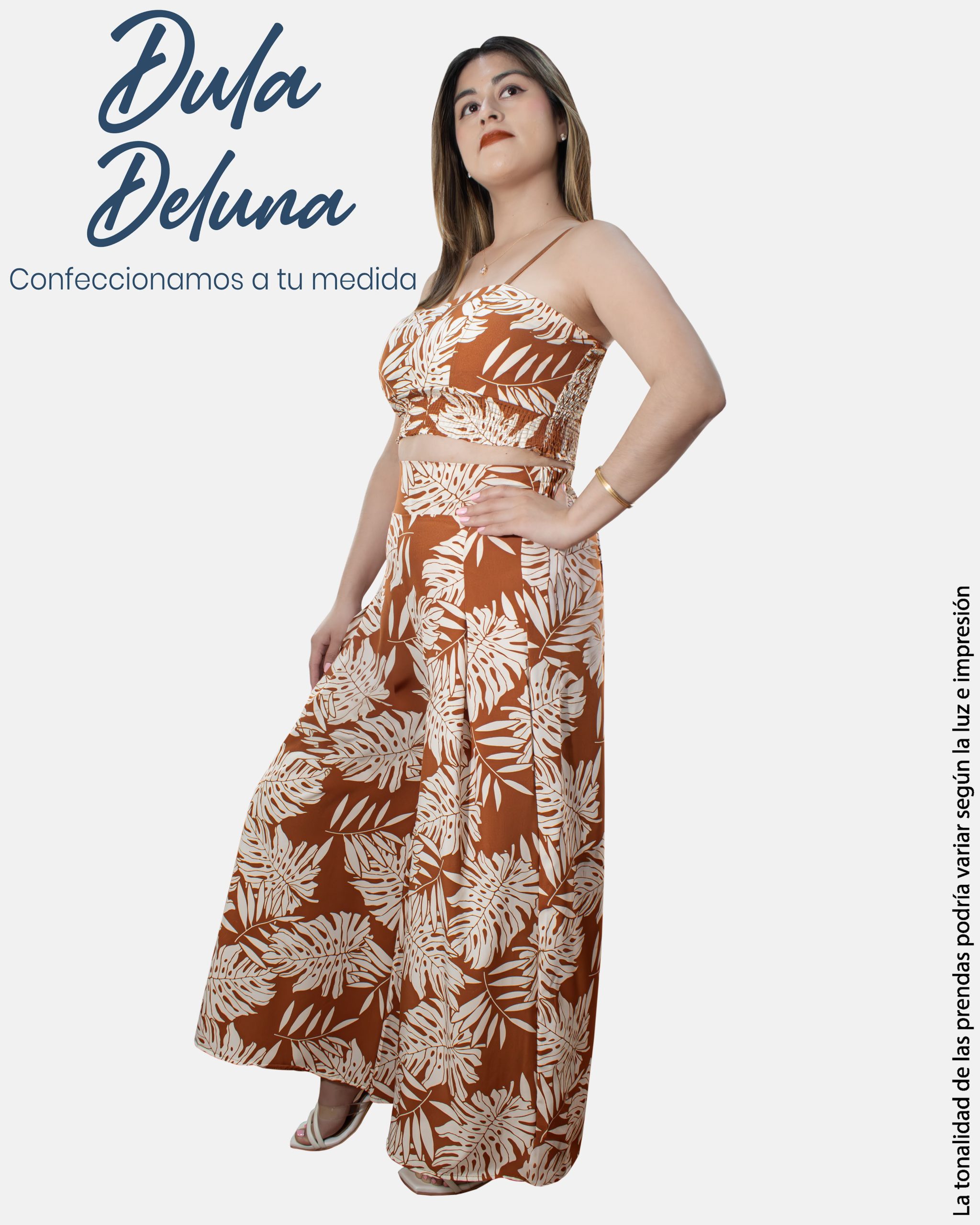 Conjunto para Mujer Noche Casual Seda Francesa Palazo + Top Tiras con Copa