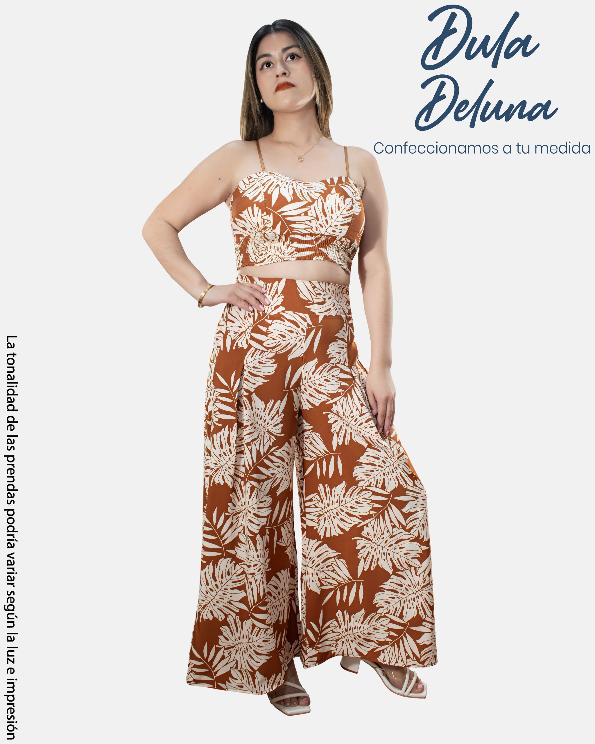 Conjunto de Mujer Gala Casual Seda Francesa Palazo + Top Tiras con Copa