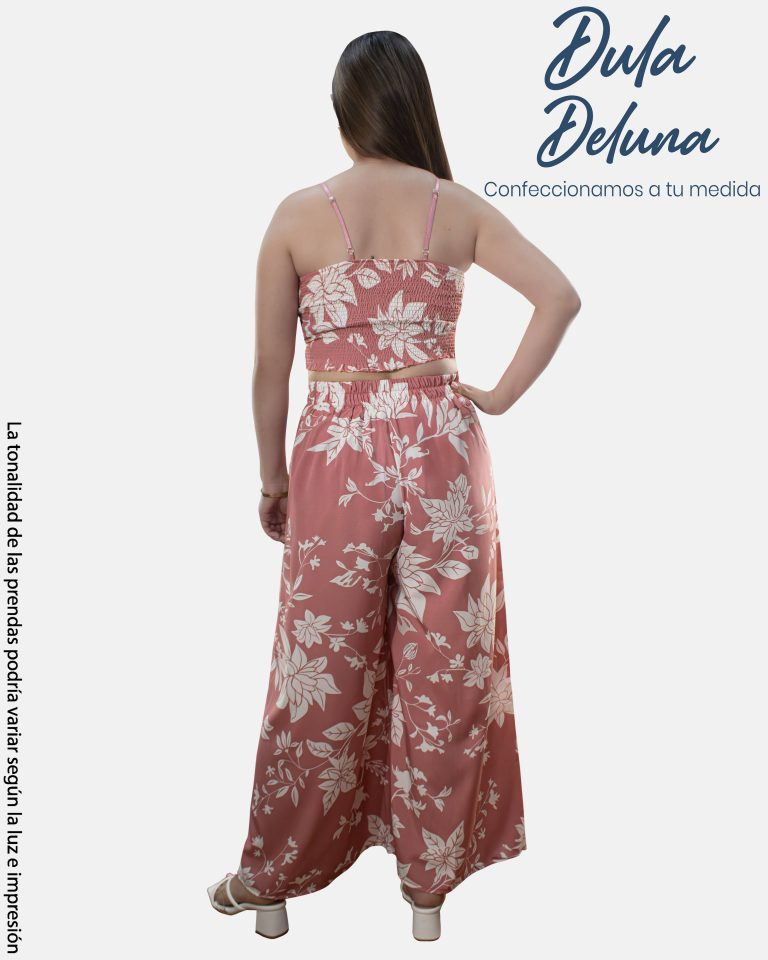 Conjunto Mujer Evento Casual Seda Francesa Palazo + Top Tiras con Copa