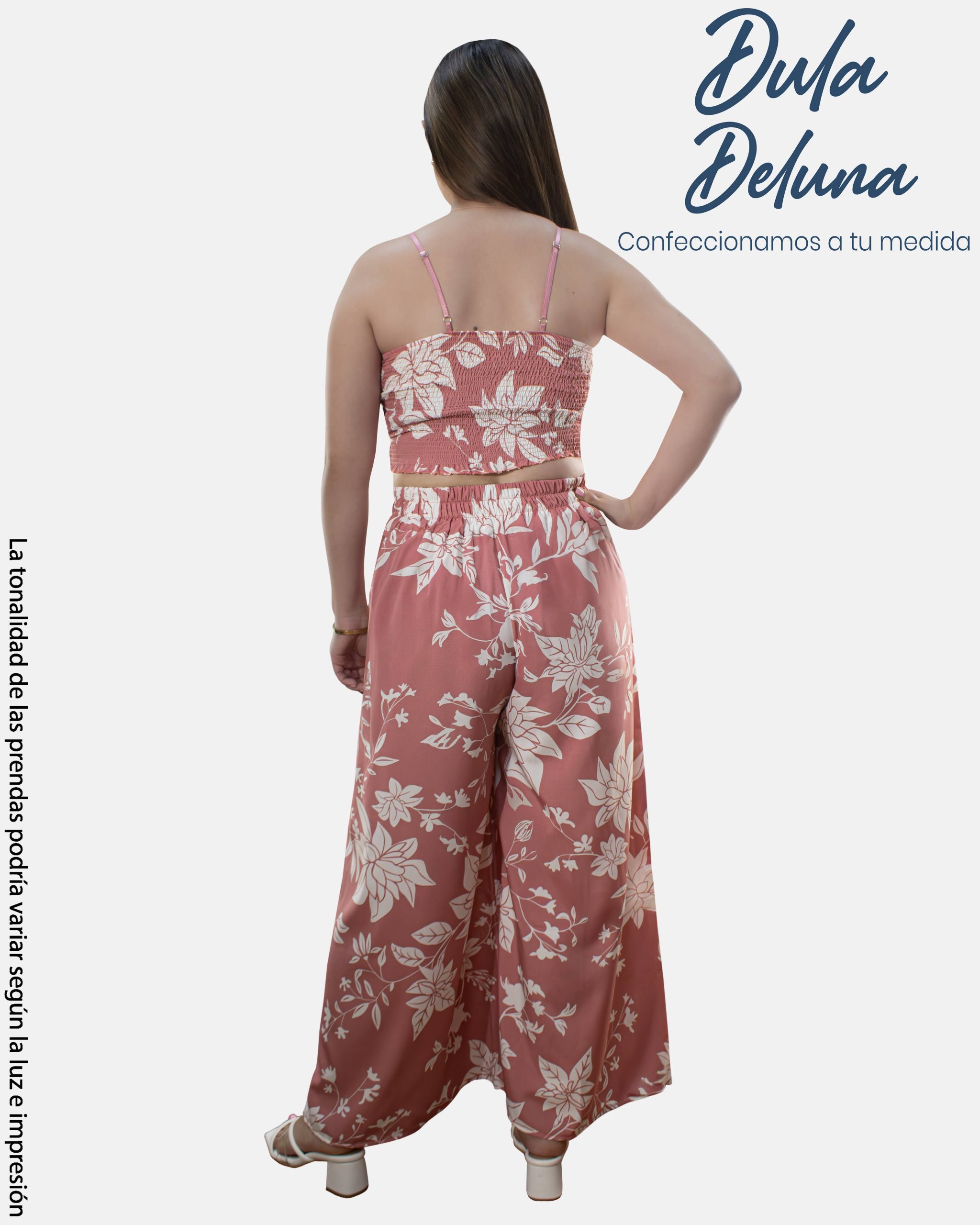 Conjunto Mujer Evento Casual Seda Francesa Palazo + Top Tiras con Copa