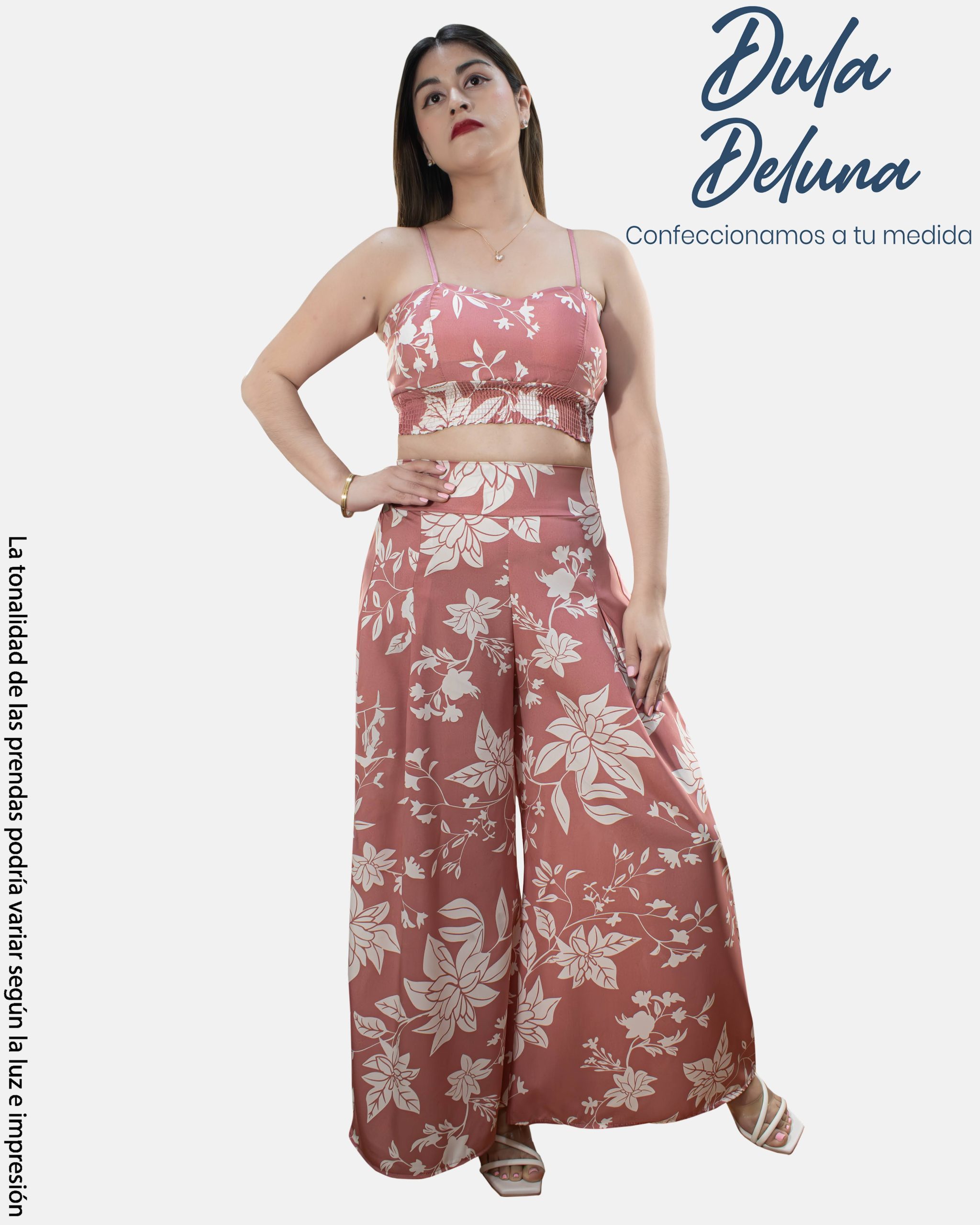 Conjunto de Mujer Salida Casual Seda Francesa Palazo + Top Tiras con Copa