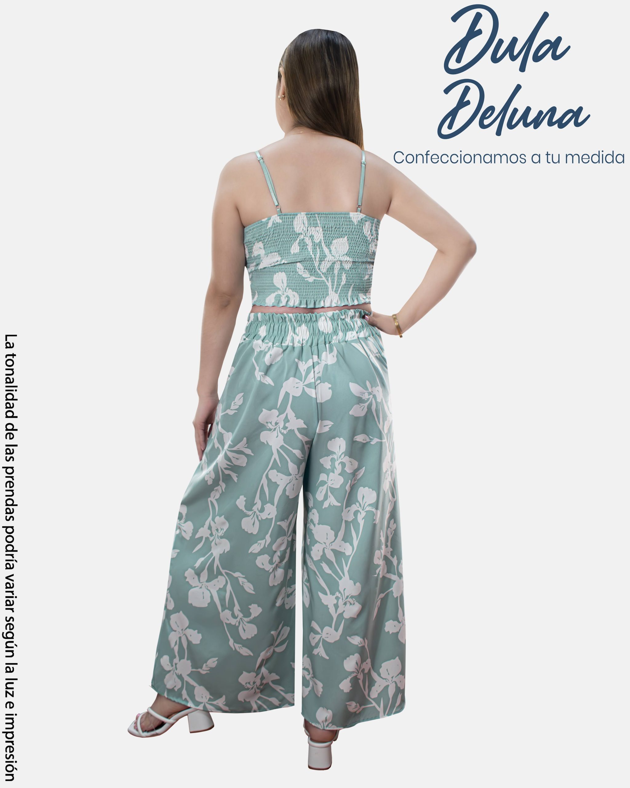 Conjunto Mujer Casual Elegante Seda Francesa Palazo + Top Tiras con Copa