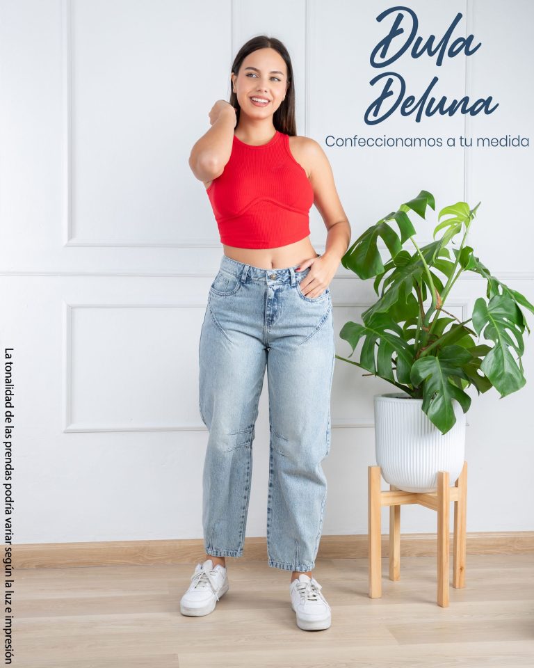 Pantalón Jean para Mujer Casual Moda Mom Tiro Alto Barrel