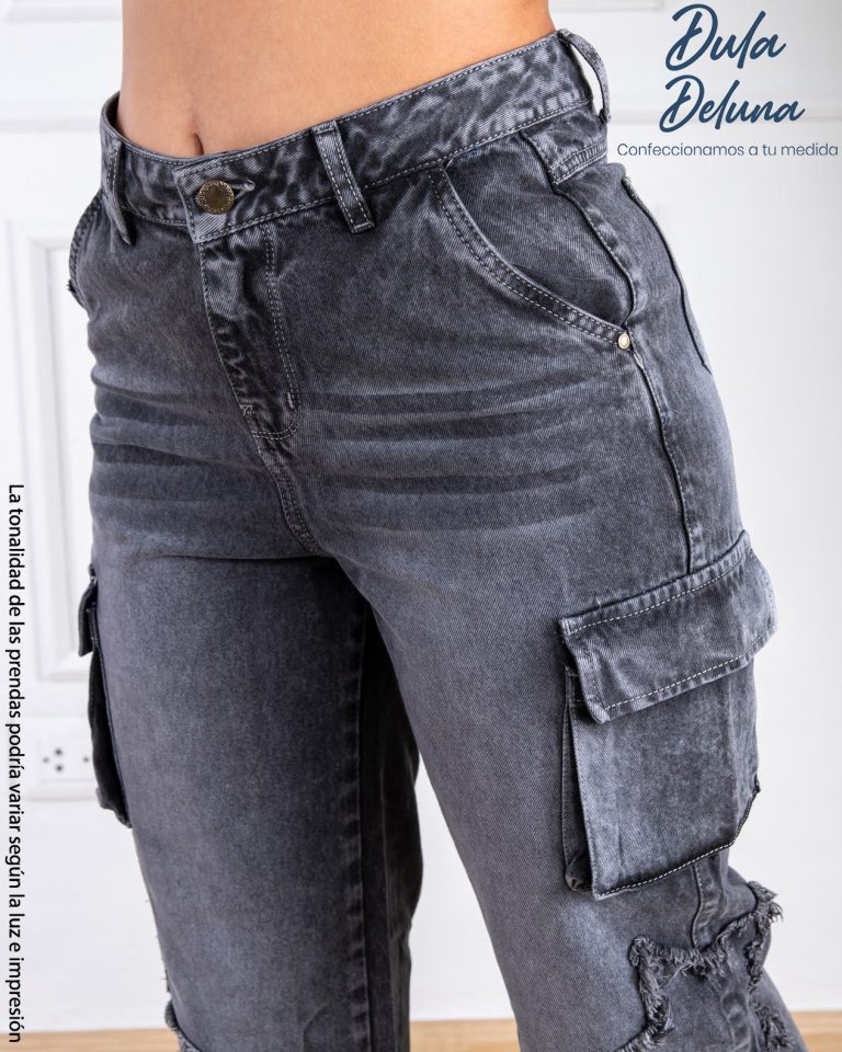 Pantalón de Mujer Jean Cargo Casual Rasgado Recto Estrella
